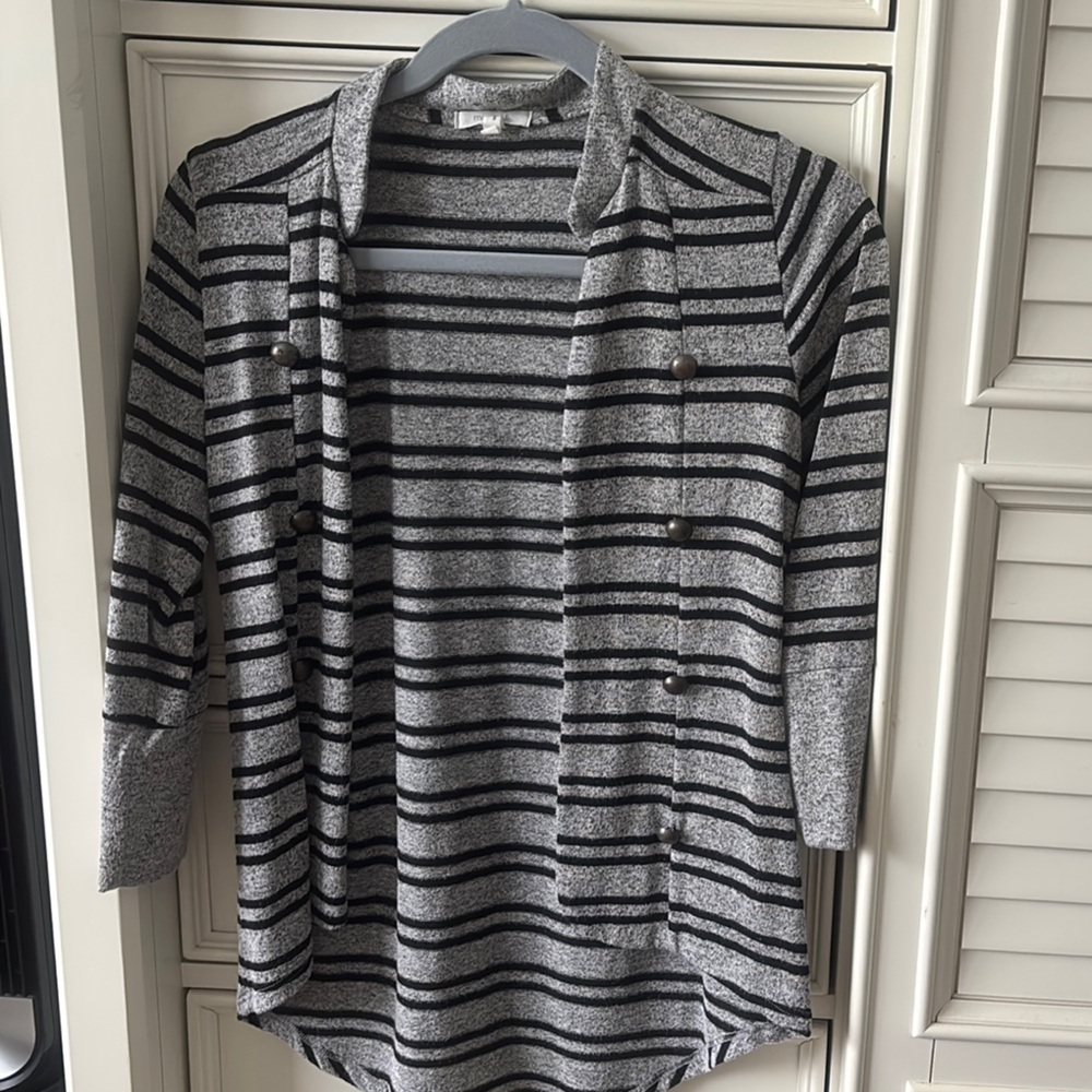 Gray and Black Striped Sweater Blazer